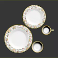 Elegant Dinnerware Set with Colorful Floral Patterns Gold Rim Plates Cups and Bowl