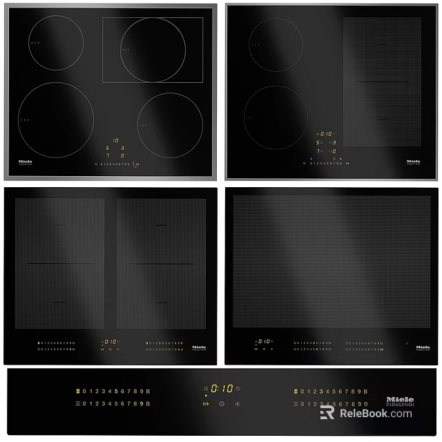 Black Modern Kitchen Cooktop Panels With Control Knobs And Various Layouts 3d model 
