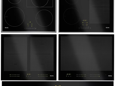Black Modern Kitchen Cooktop Panels With Control Knobs And Various Layouts 3d model