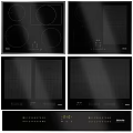 Black Modern Kitchen Cooktop Panels With Control Knobs And Various Layouts 3d model