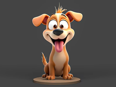 Playful Brown Reptile 3D Character With Big Eyes And Sticking Tongue On Base 3d model