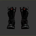 Black Lace Up Boots With Red Accents Metal Buckles And Thick Durable Soles