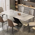 Modern Dining Table Set With Marble Top And Upholstered Chairs In Modern Dining Room