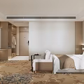 Modern Hotel Guest Room Interior With Comfortable Bed Armchair TV And Floral Carpet