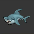Blue Shark Stuffed Toy With Open Mouth And Sharp Teeth Design 3d model