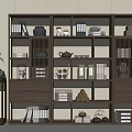 Modern Wooden Bookcase With Multi Compartment Books Tea Sets And Decorative Items