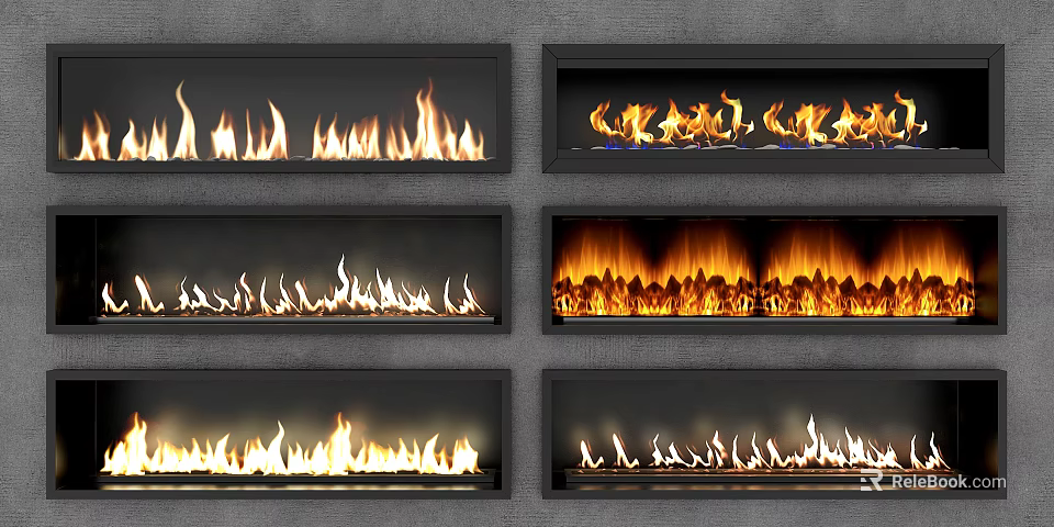 Modern Fireplace Collection With Various Flame Effects And Burning Patterns 3d model 
