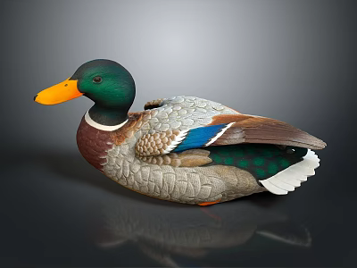 Duck With Green Head Orange Beak Gray Brown Body And Blue Feather Wings 3d model