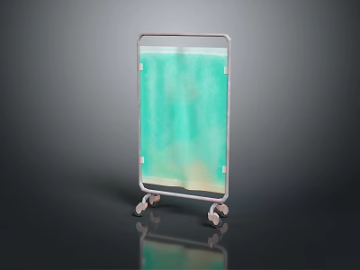 Mobile Medical Partition Screen With Green Fabric And Metal Frame 3d model