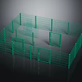 Green Metal Fence Structure As Scene Component With Grid Design And Multiple Gates 3d model