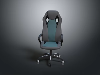 Ergonomic Modern Gaming Chair With Gray Teal Upholstery Breathable Holes And Wheels 3d model