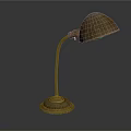 Vintage Rustic Table Lamp With Curved Metal Arm Round Base And Illuminated Dome Shade