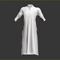 Minimalist White Long Dress With Stand Up Collar Mid Length Sleeves And Side Slit
