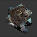 Futuristic Female Game Movie Character In Tight Suit With Mask And Colorful Transparent Elements