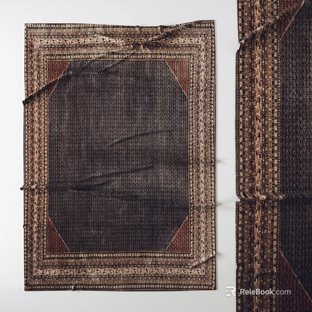 Traditional Square Rug With Intricate Geometric Patterns And Ornate Border Design 3d model