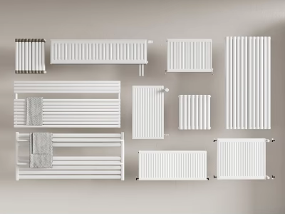Different Modern Radiator Styles Including Panel Column and Towel Rail Designs for Home Heating 3d model