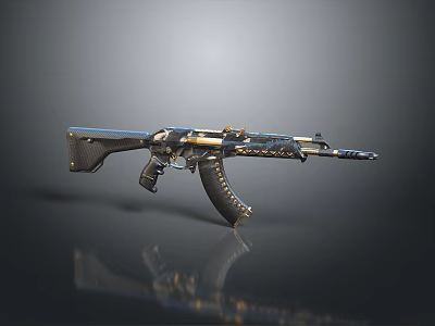 Gold and Black Tactical Assault Rifle With Detailed Design And Metallic Finish 3d model
