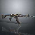 Gold and Black Tactical Assault Rifle With Detailed Design And Metallic Finish