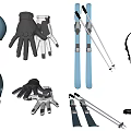 Essential Skiing Sports Equipment With Helmet Gloves Skis Poles And Goggles