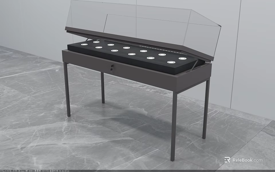 Dark Colored Display Island Cabinet With Transparent Lid And Circular Compartments 3d model 