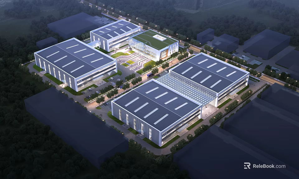 Large Modern Industrial Factory Complex With Multiple Buildings And Green Surroundings 3d model 