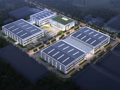 Large Modern Industrial Factory Complex With Multiple Buildings And Green Surroundings 3d model