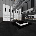 Modern Cultural Center Interior Design With Hanging Chandeliers Exhibition Walls And Seating Areas