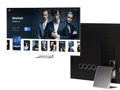 Ultra HD Television Displaying Sherlock Season 4 And Streaming TV Shows With Soundbar 3d model