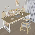 Wooden Study Desk With Bookshelf Books Laptop Mug And Comfortable Chair