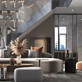 Spacious Loft Living Room With Modern Decor And Staircase