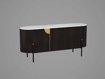 Modern Dark Wood Sideboard With White Countertop Gold Accent And Slim Legs 3d model