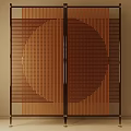 Modern Room Divider With Wooden Frame Circular Grid Pattern And Stripe Design 3d model