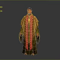 A Man in Ornate Robe With Cross Yellow Green Red Against Gray Background
