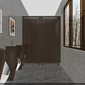 Modern Public Washroom Interior With Light Green Cabinets Mirror Green Benches Decorative Paintings And Gray Tiles