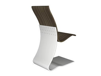 Modern Sleek Single Chair with Wooden Backrest Seat and Metal Curved Base Design 3d model