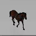 Brown Horse Walking With Leather Harness Against White Background Showing Shadow 3d model