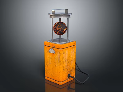 Vintage Industrial Equipment With Orange Textured Box Base Circular Metal Top Component And Black Cable 3d model