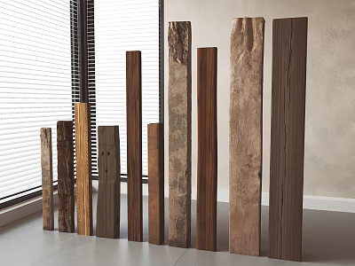 Stone and Wood Columns with Different Heights and Various Textures in Interior 3d model