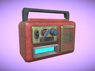 Vintage Portable Radio With Red Brown Casing Black Handle Knobs And Blue 3d model