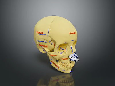 Medical Device Anatomical Skull Model With Labeled Bone Structures For Education 3d model