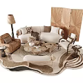 Elegant Neutral Curved Sofa And Coffee Table Combination With Matching Lounge Chairs For Cozy Interiors