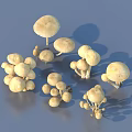 Light Colored Mushrooms In Various Sizes With Clusters And Shadows On Gray Background 3d model