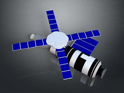 Satellite Equipment Featuring Blue Solar Panels Black White Main Body And Antenna 3d model