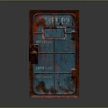 Blue Industrial Exit Door With Rustic Red Accents And Warning Labels W03 Marking