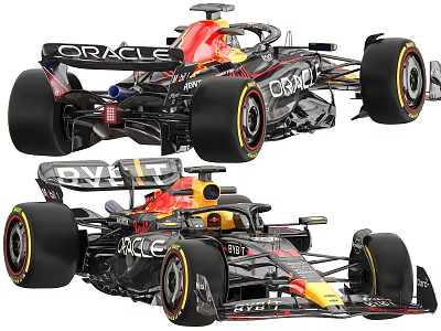 Red Bull Oracle Formula 1 Racing Cars With Black Red Livery Design 3d model