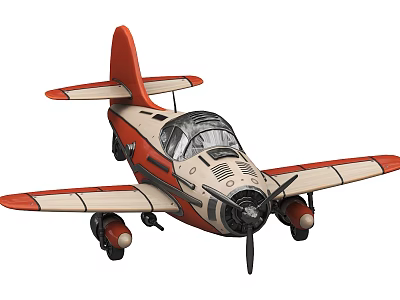 Retro Beige And Red Airplane Model With Fixed Wings Transparent Cockpit And Propeller 3d model