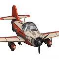 Retro Beige And Red Airplane Model With Fixed Wings Transparent Cockpit And Propeller