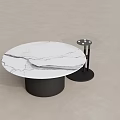 Modern Round Coffee Table With Marble Top Black Base And Glass Side Table 3d model