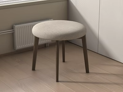 Round Upholstered Dining Chair With Dark Wooden Legs In Minimalist Interior 3d model
