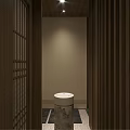 Traditional Japanese Restaurant Interior With Wooden Structure Hanging Lanterns Circular Decor Benches And Bar Stools